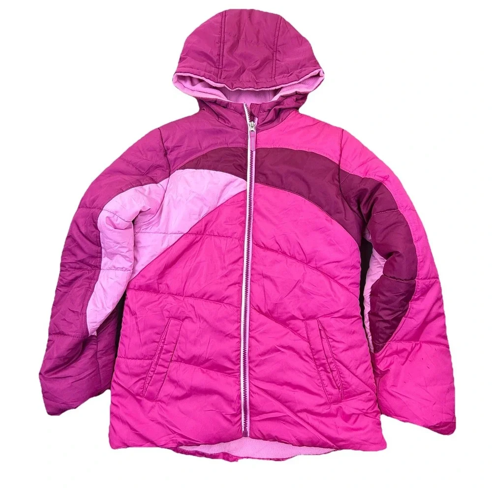 Swiss Alps Girls Puffer Multi Pink Jacket Size 14 - L Hooded Full Zip‎ Pockets
